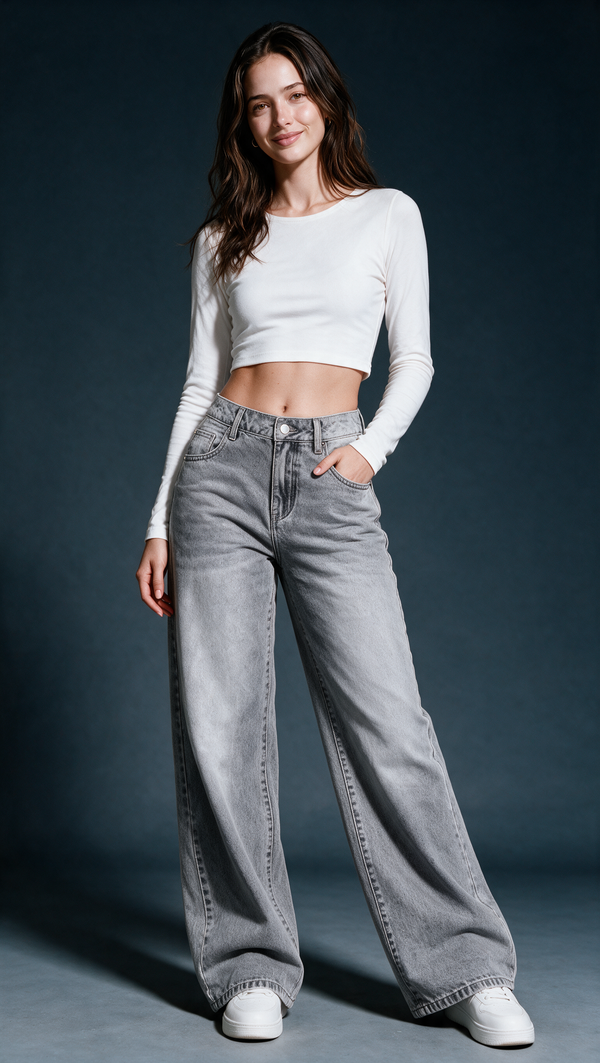 VECCHIO pantalon wide-leg capri light gray
