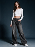 VECCHIO pantalon wide-leg capri black and gray